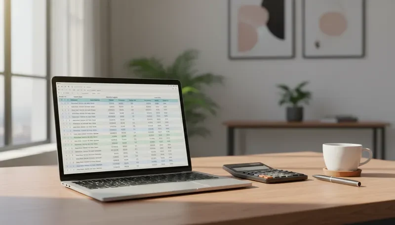 מחשב נייד עם גיליון השוואת הצעות משכנתא מפורט